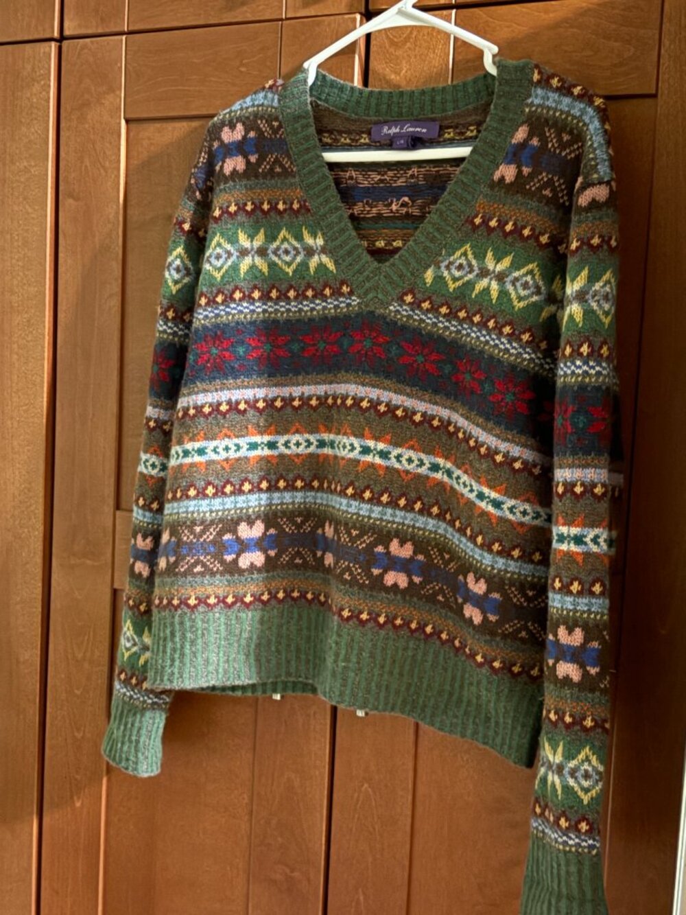 Lauren Ralph Lauren Purple Label Intarsia Knit Cashmere V Neck Sweater Fair Isle - Picture 2 of 11